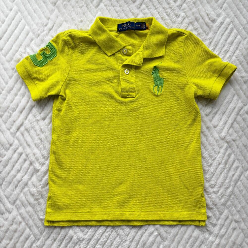 Polo Ralph Lauren 4T Bright Yellow Big Pony Polo Shirt Boys Green Logo